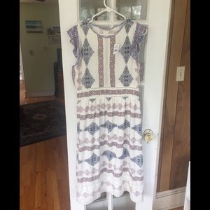 LOFT White and Blue Patterned Dress